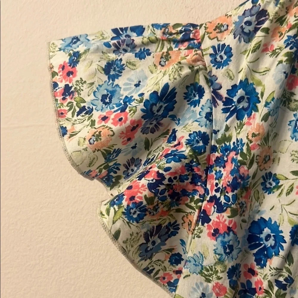 First Love Blue and Pink Ruffled Peter Pan Collar Blouse pit to pit 20” lgth 27”